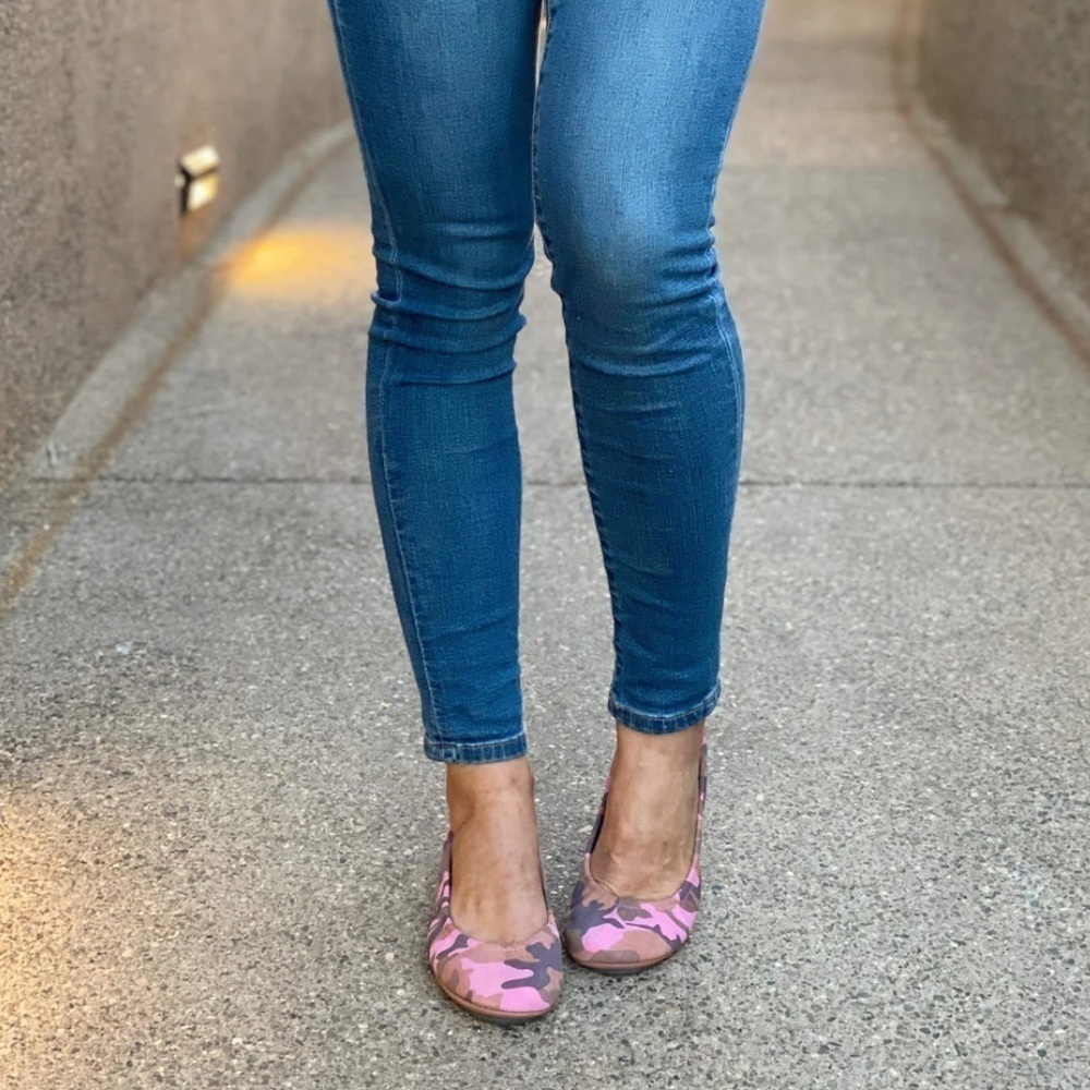 The Storehouse Gray/Tan/Pink Bubblegum Camo Genuine Leather Ballet Flats